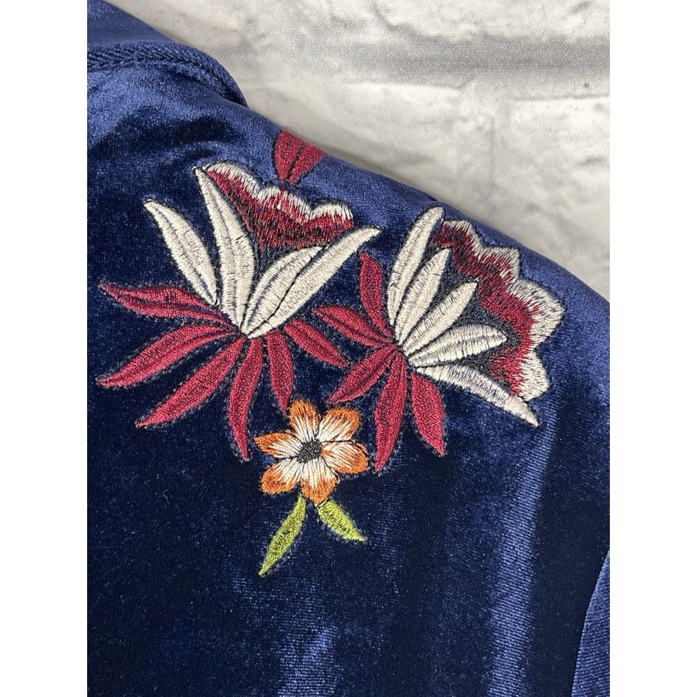 COLLEEN LOPEZ Women's Blue Floral Embroidered Velvet Blazer NWT Medium - Picture 5 of 6